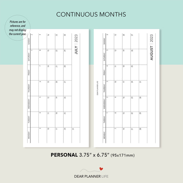 2024 Horizontal Monthly - MONDAY Start (Personal Size) Printable PDF : P-59 C