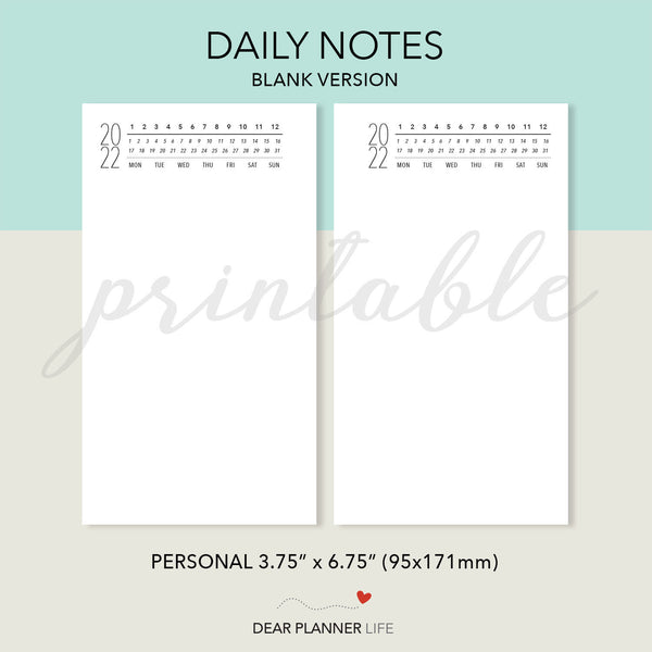 Daily Note Pages with Year Header PDF Printable : P65