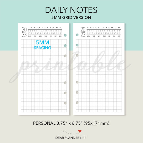 Daily Note Pages with Year Header PDF Printable : P65