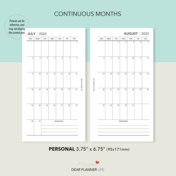 2024 Vertical Monthly - SUNDAY Start (Personal Size) Printable PDF : P-67 C