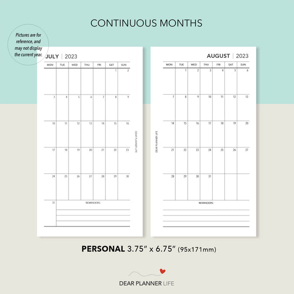 2024 Vertical Monthly - MONDAY Start (Personal Size) Printable PDF : P-68 C