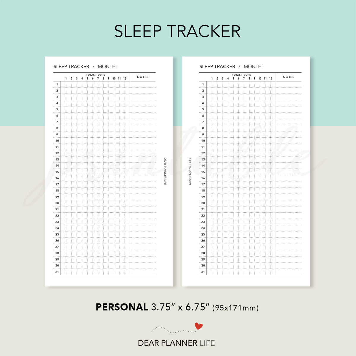 Sleep Duration Tracker (Personal Size) Printable PDF : P-71 ...