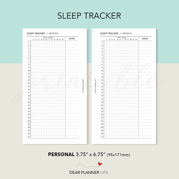 Sleep Duration Tracker (Personal Size) Printable PDF : P-71