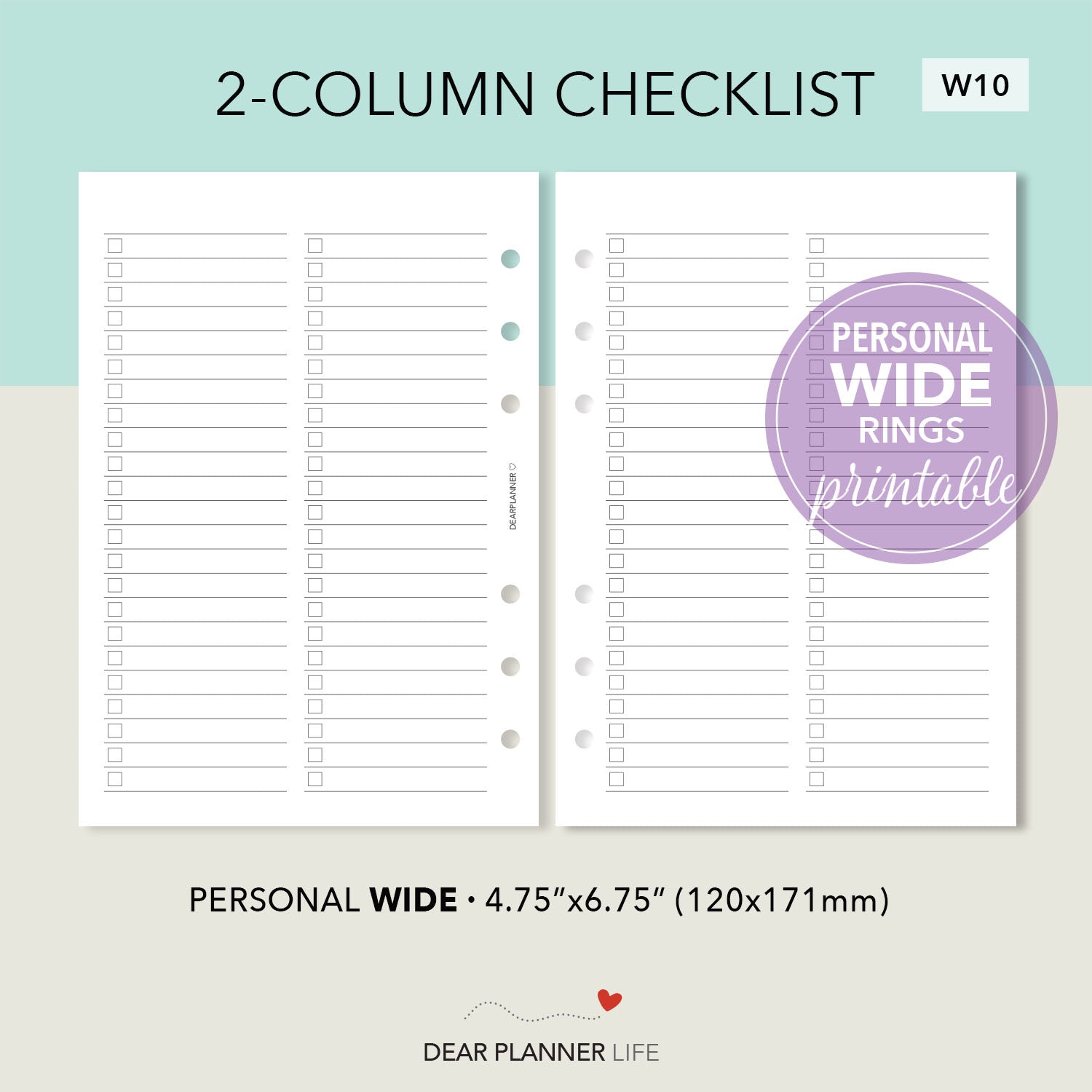 2-Column Checklist (Personal WIDE) Printable PDF : W10