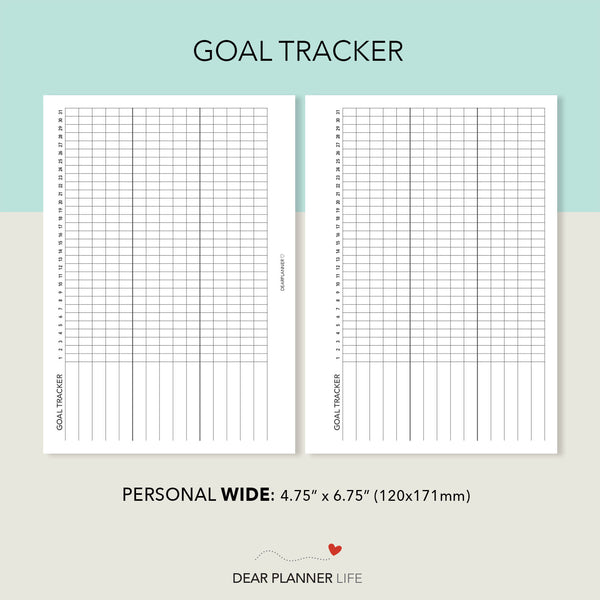 Month Goal Tracker (Personal WIDE) Printable PDF : W12