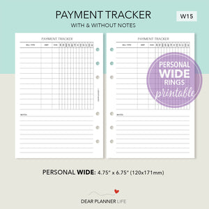 Payment Tracker (Personal WIDE) Printable PDF : W-15