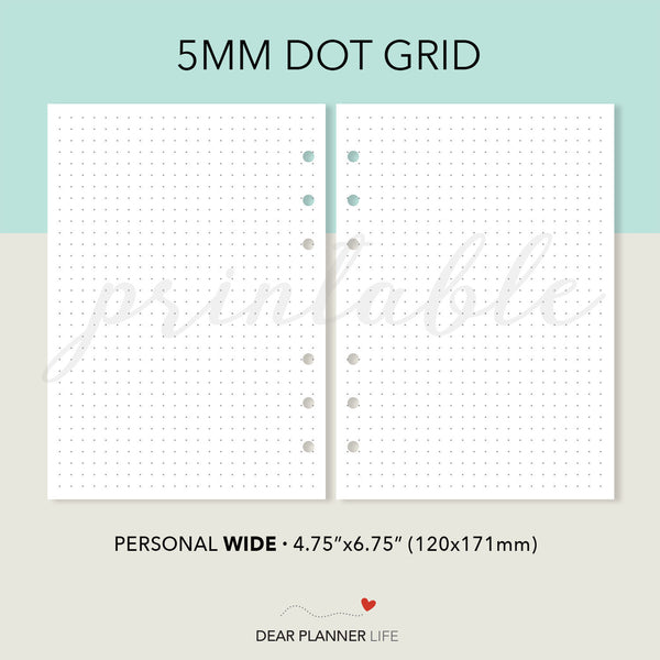 Dot Grid, Square Grid (Pers WIDE) Printable PDF : W17.18