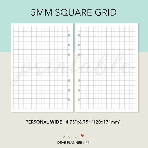 Dot Grid, Square Grid (Pers WIDE) Printable PDF : W17.18