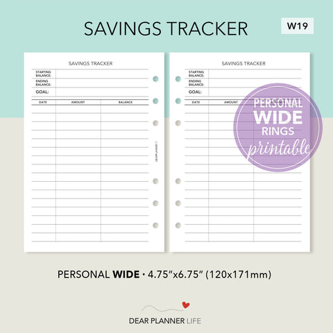 Savings Tracker (Personal WIDE) Printable PDF : W19