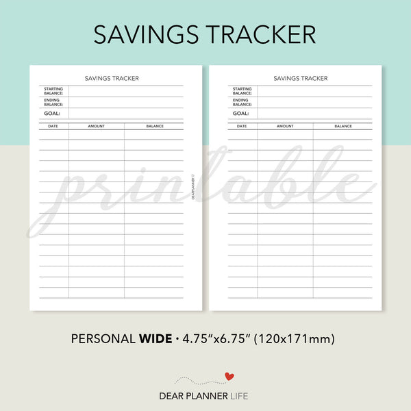 Savings Tracker (Personal WIDE) Printable PDF : W19