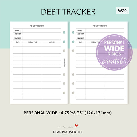 Debt Tracker (Personal WIDE) Printable PDF : W20