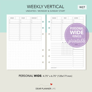 Vertical Half Boxes Week on 2 Pages (Pers WIDE) Printable PDF : W-27