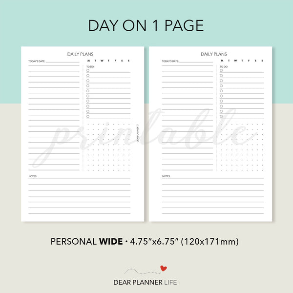 Flexible Daily Page (Personal WIDE) Printable PDF : W-37