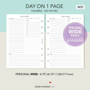 Flexible Daily Page (Personal WIDE) Printable PDF : W-37