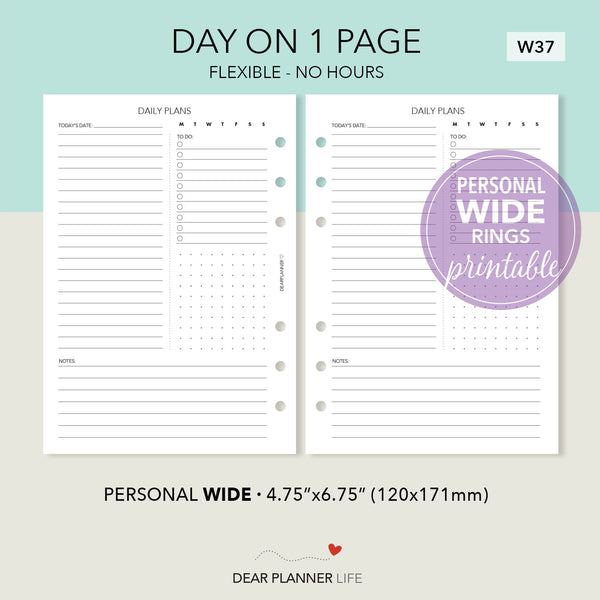 Flexible Daily Page (Personal WIDE) Printable PDF : W-37