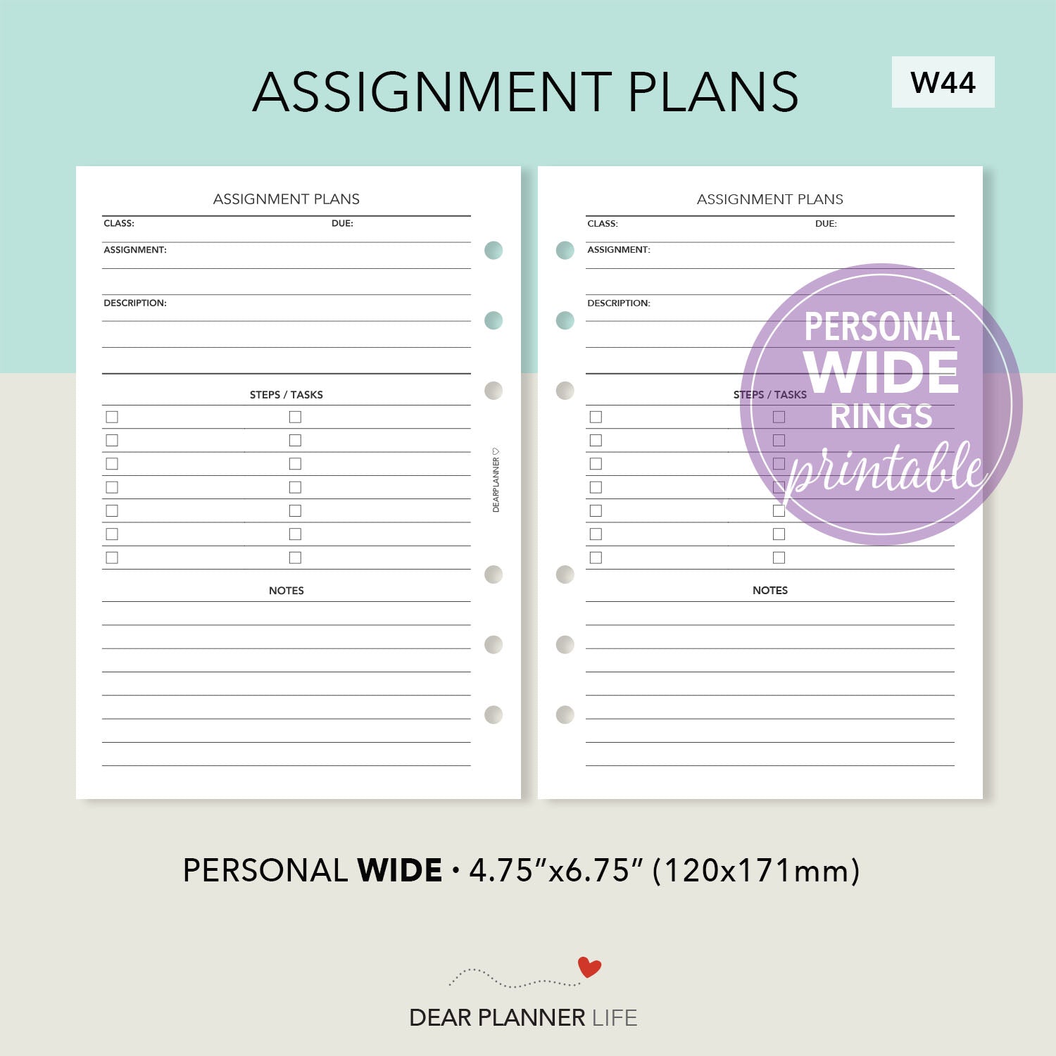 Assignment Plans (Pers WIDE) Printable PDF : W44