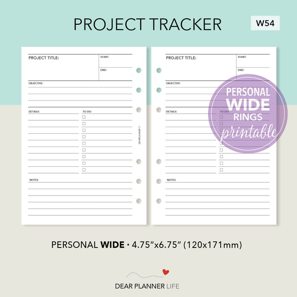 Project Tracker (Personal WIDE) Printable PDF : W54