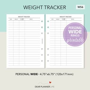 Weight Tracker (Personal WIDE) Printable PDF : W-56