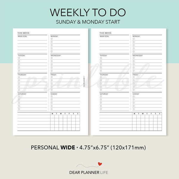 Week on 1 Page To Do (Personal WIDE) Printable PDF : W64