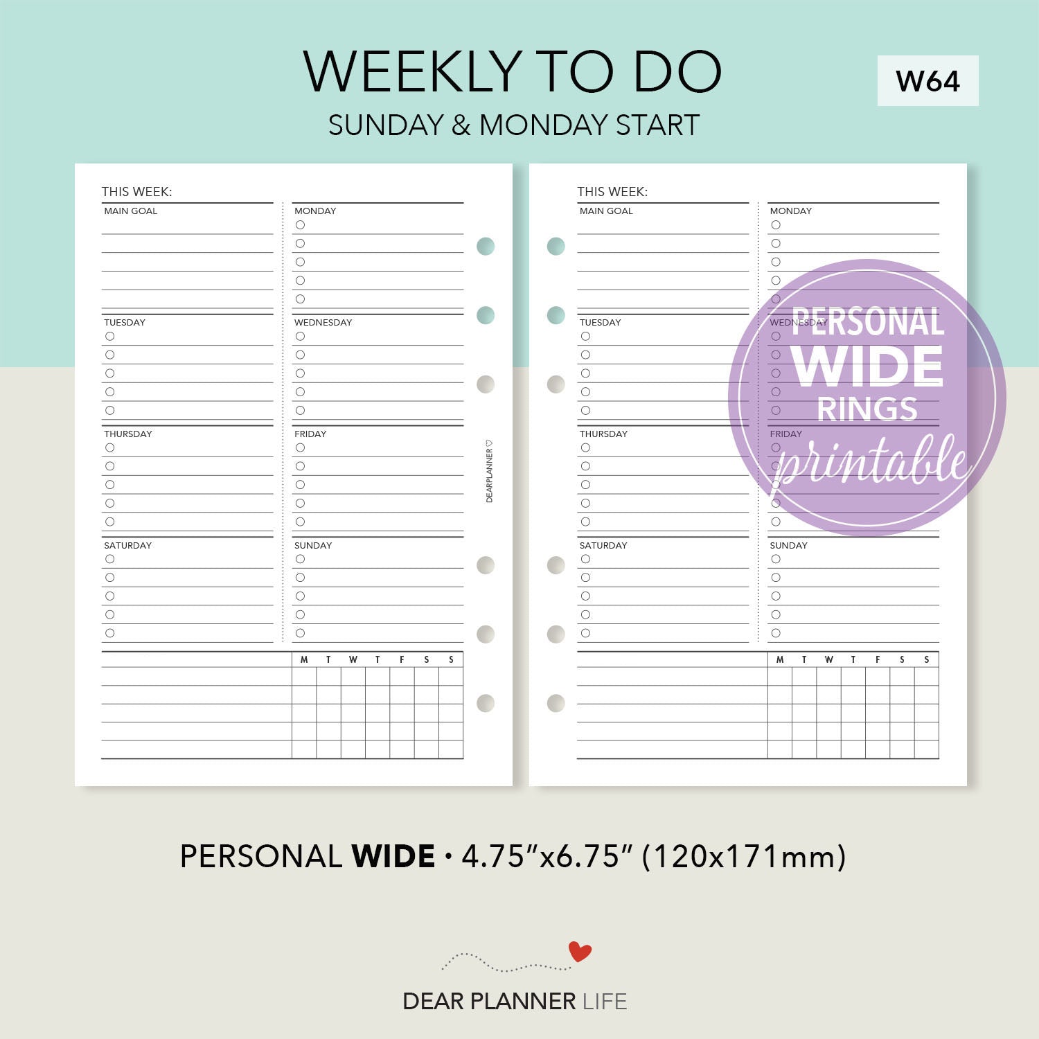 Week on 1 Page To Do (Personal WIDE) Printable PDF : W64