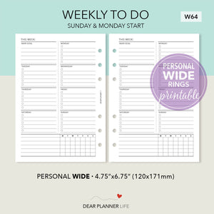 Week on 1 Page To Do (Personal WIDE) Printable PDF : W64