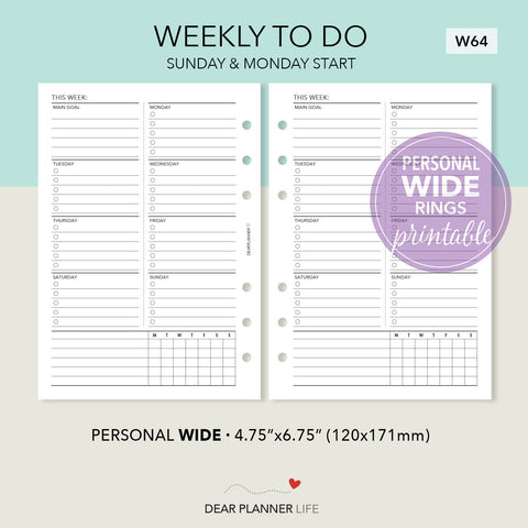 Week on 1 Page To Do (Personal WIDE) Printable PDF : W64