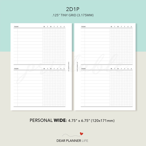 2 Days on 1 Page Tiny Grid (Personal WIDE) Printable PDF : W-72