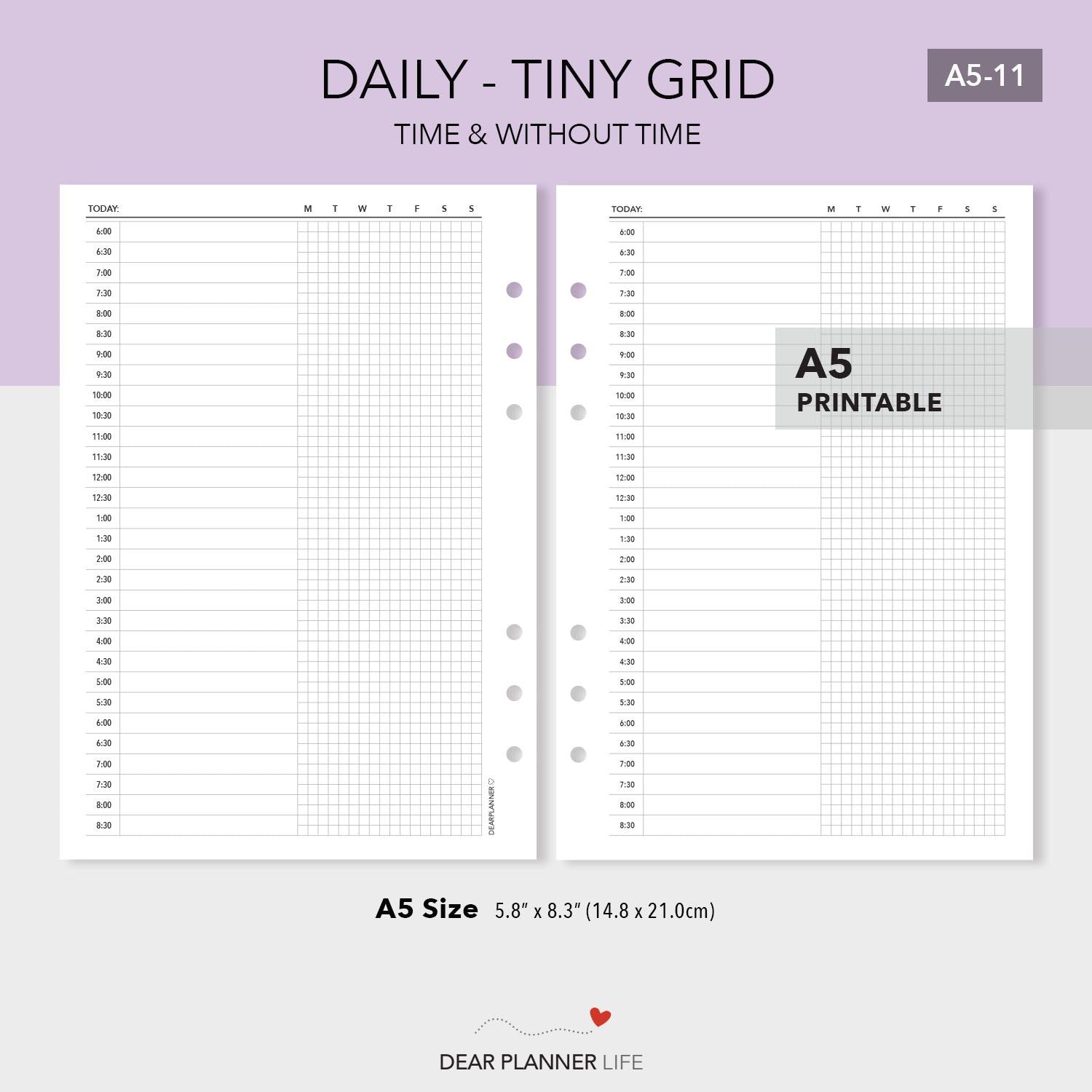 Daily Page with Tiny Grid / Day on 1 Page PDF Printable (A5-11)