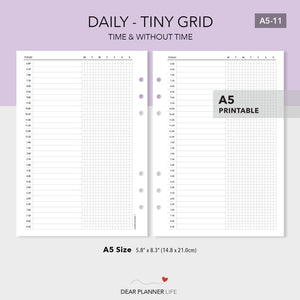 Daily Page with Tiny Grid / Day on 1 Page PDF Printable (A5-11)