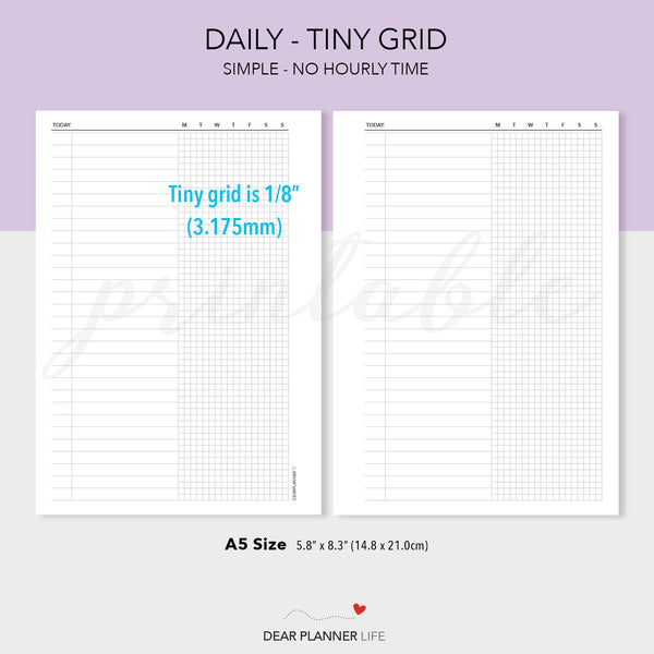 Daily Page with Tiny Grid / Day on 1 Page PDF Printable (A5-11)