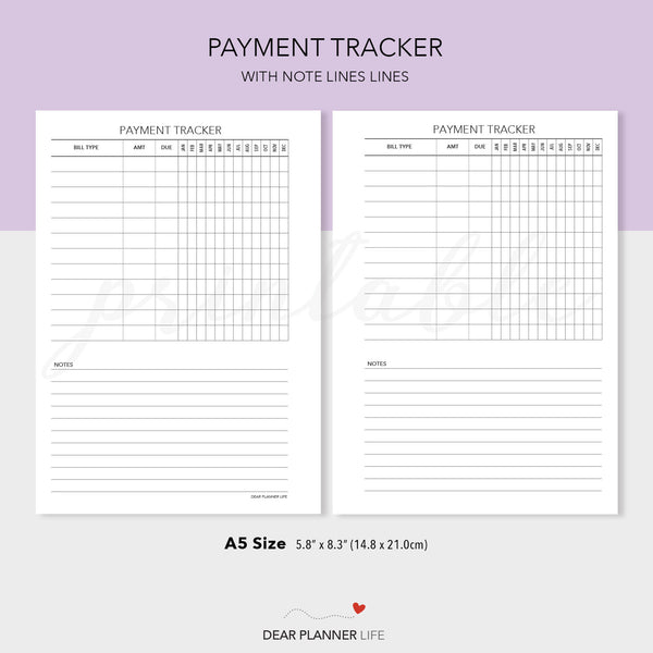 Payment Tracker (A5 Size) PDF Printable (A5-15)