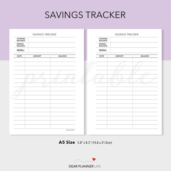 Savings Tracker (A5 Size) PDF Printable (A5-19)