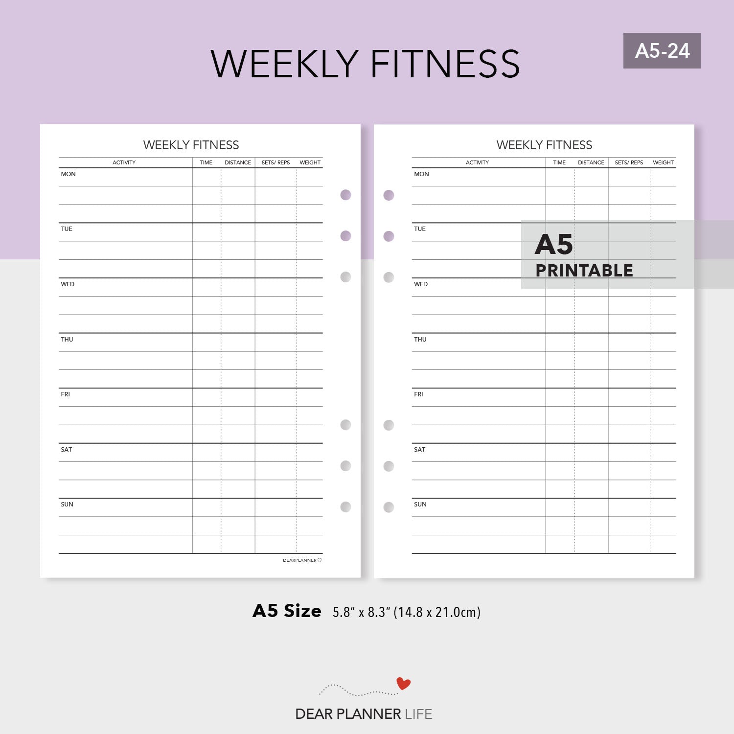 Weekly Fitness Tracker Page PDF Printable (A5-24)