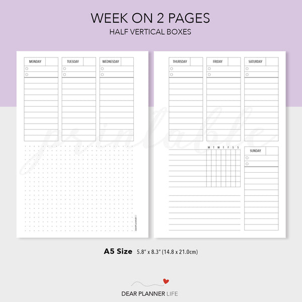 Undated Vertical Weekly (A5 Size) PDF Printable (A5-27)