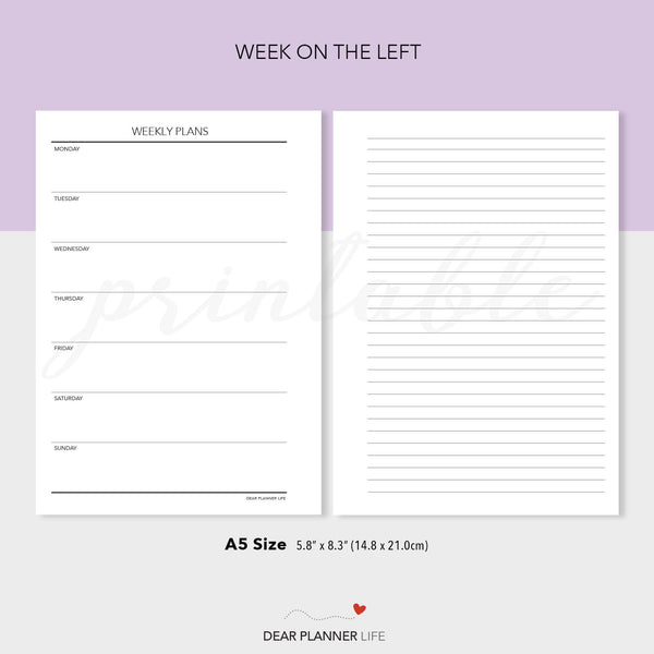 Simple Week on 1 Page Template (A5 Size) - PDF Printable (A5-31)