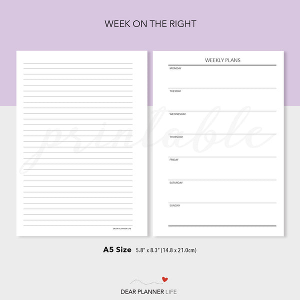 Simple Week on 1 Page Template (A5 Size) - PDF Printable (A5-31)