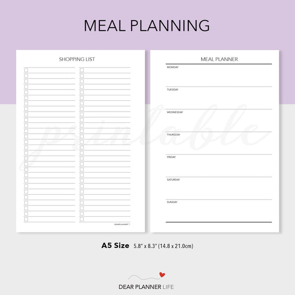 Meal Planning (A5 Size) PDF Printable (A5-32A)