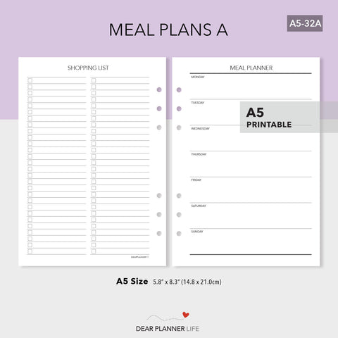 Meal Planning (A5 Size) PDF Printable (A5-32A)