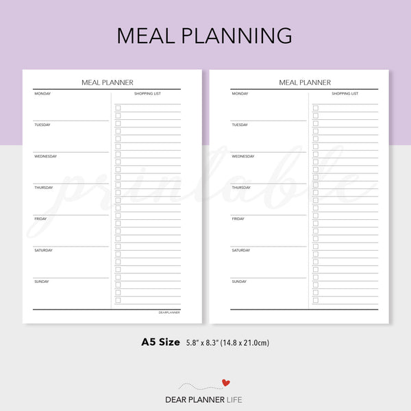 Meal Planning (A5 Size) PDF Printable (A5-32B)