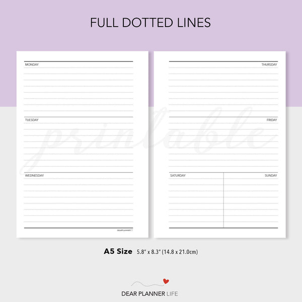 Small Weekend, Horizontal Week on 2 Pages (A5 Size) - PDF Printable (A5-33)