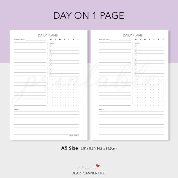 Flexible Daily Page (A5 Size) PDF Printable (A5-37)