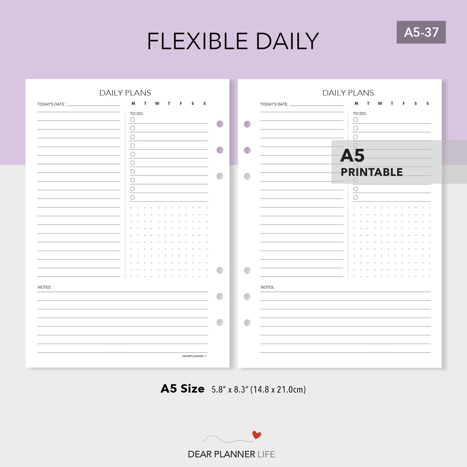 Flexible Daily Page (A5 Size) PDF Printable (A5-37)