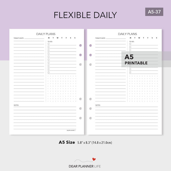 Flexible Daily Page (A5 Size) PDF Printable (A5-37)