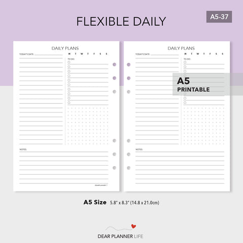 Flexible Daily Page (A5 Size) PDF Printable (A5-37)