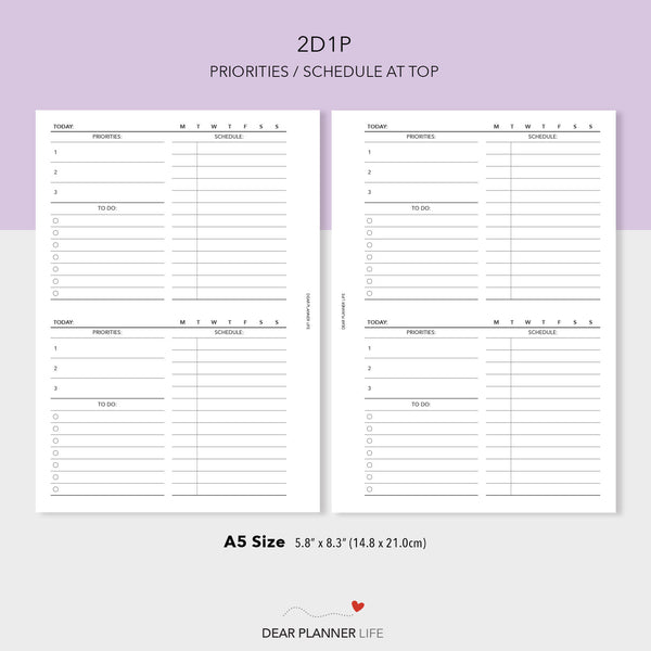 2 Days on 1 Page (A5 Size) PDF Printable (A5-42)