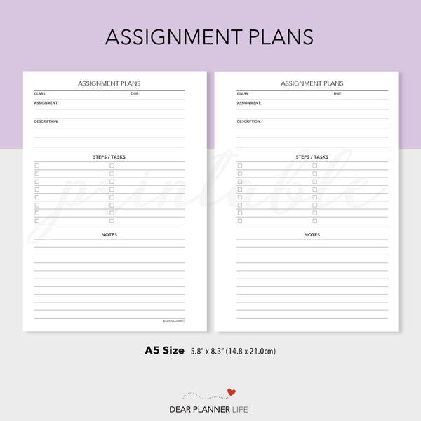 Assignment Plans (A5 Size) PDF Printable (A5-44)