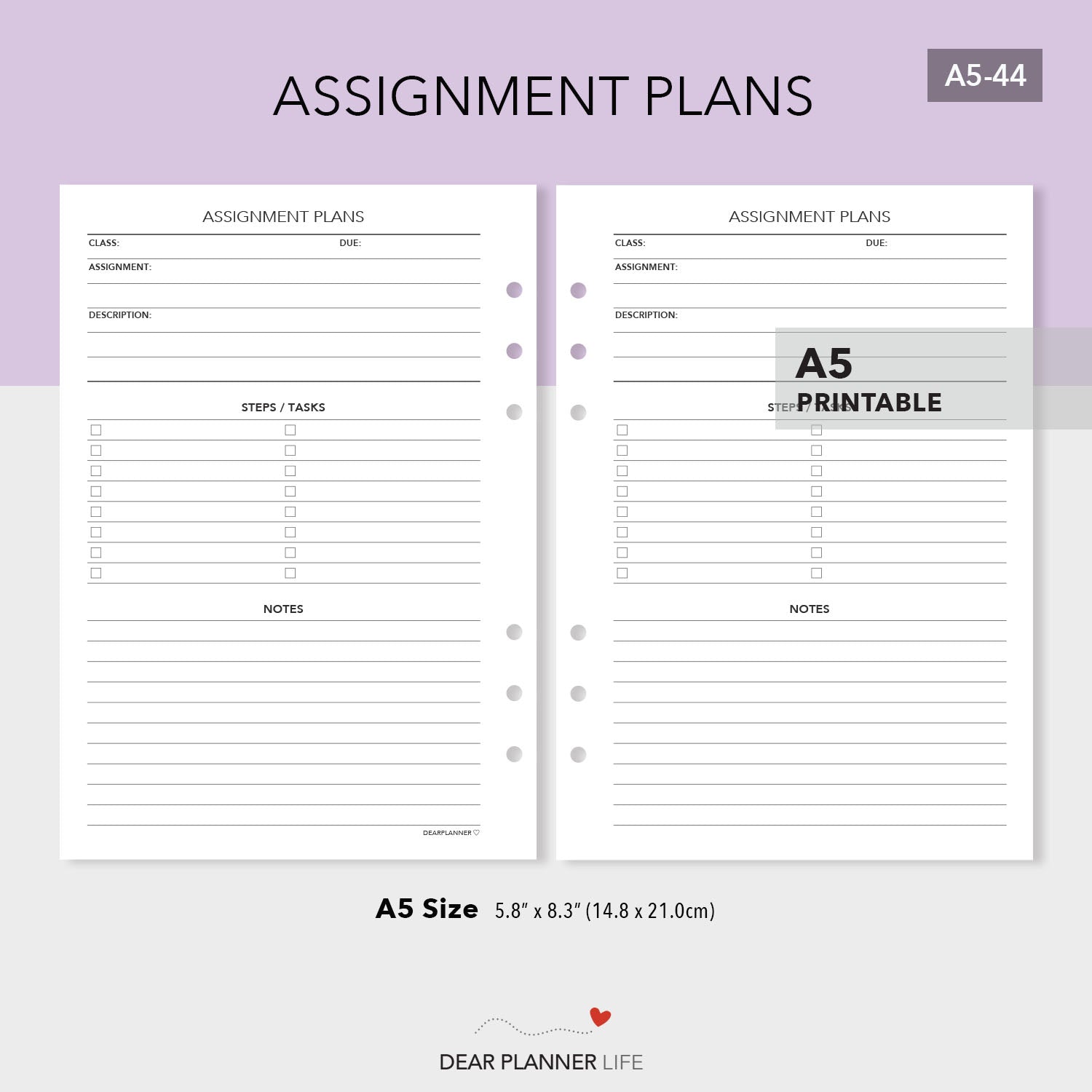 Assignment Plans (A5 Size) PDF Printable (A5-44)