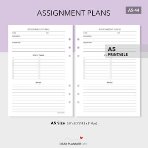 Assignment Plans (A5 Size) PDF Printable (A5-44)