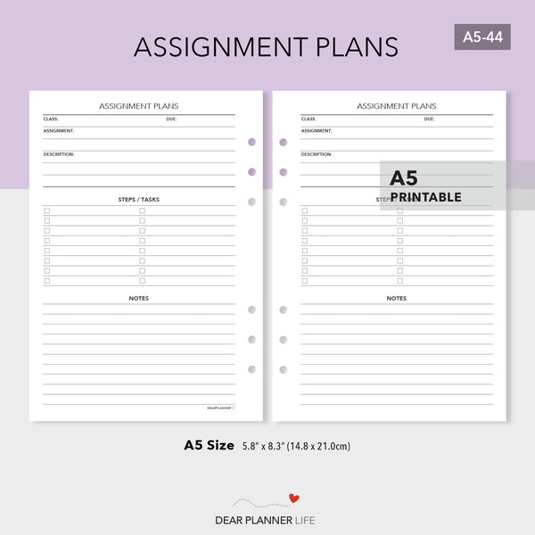 Assignment Plans (A5 Size) PDF Printable (A5-44)