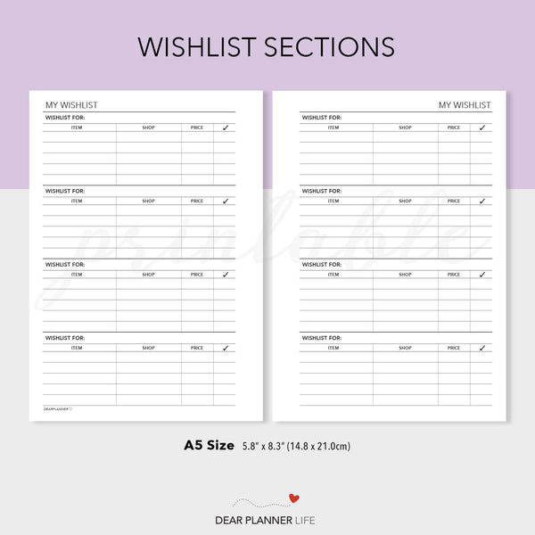 Category Wishlist (A5 Size) PDF Printable (A5-46A)